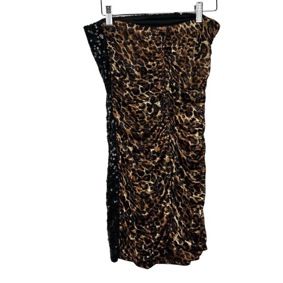 City Triangles Y2K Juniors Black Sequin Ruched Strapless Cheetah Party Dress M - Picture 2 of 6